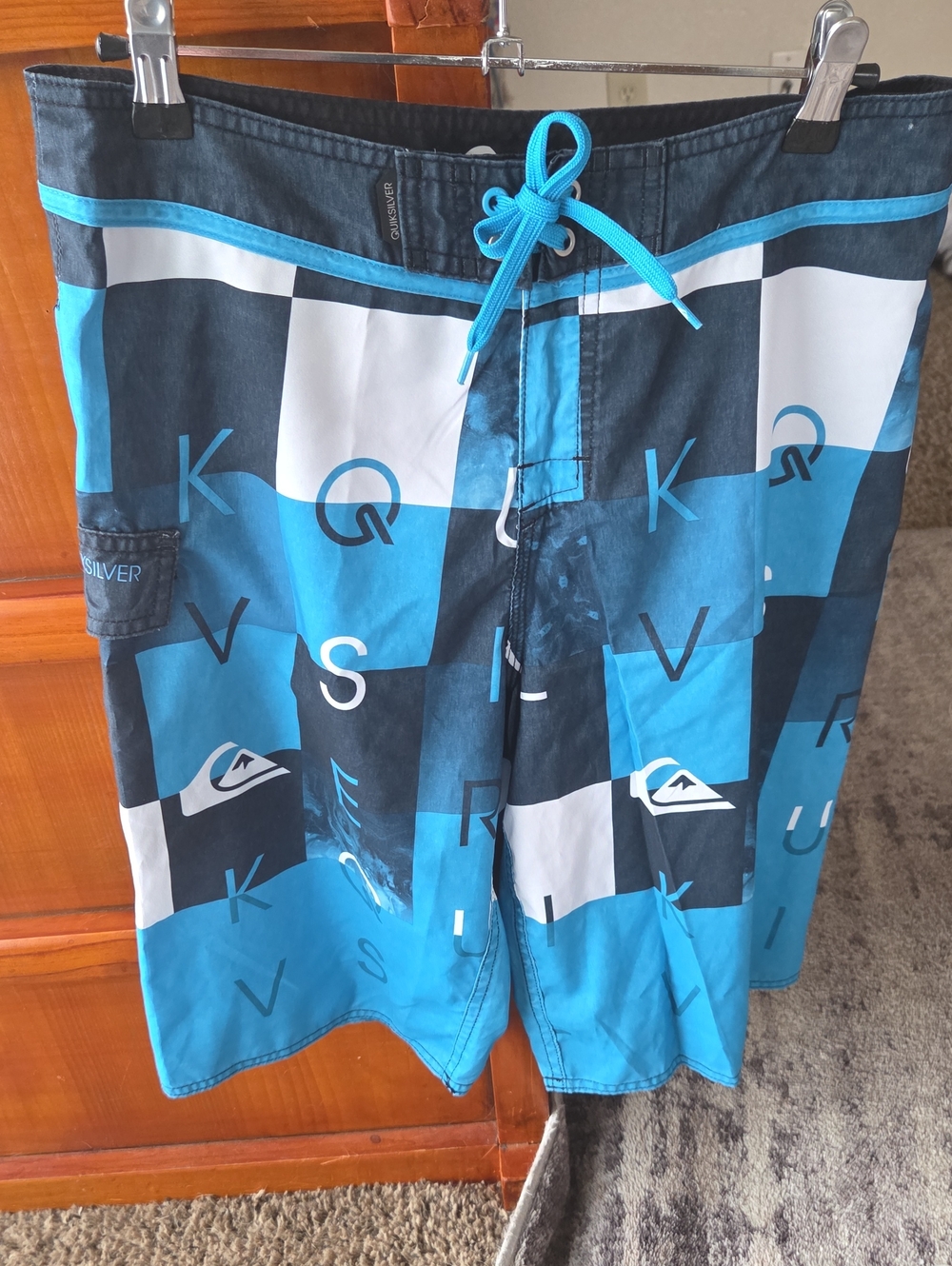 Quicksilver Mens Blue Patterned Swim Trunks Board Shorts Size 30